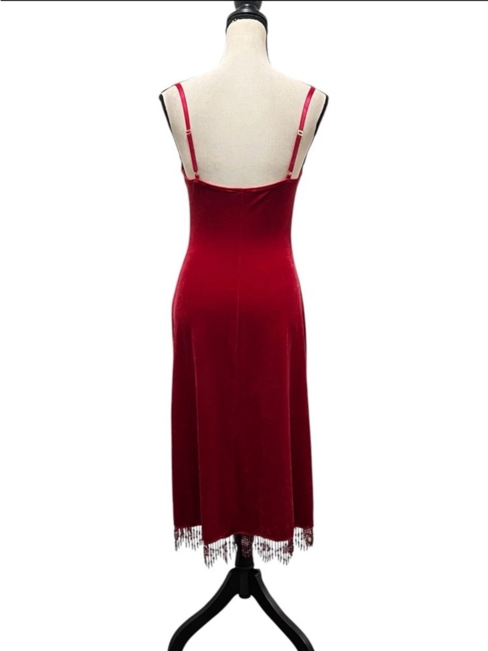 Vintage Betsey Johnson New York Velvet Beaded Fringe Slip Dress M FLAW - Picture 12 of 15